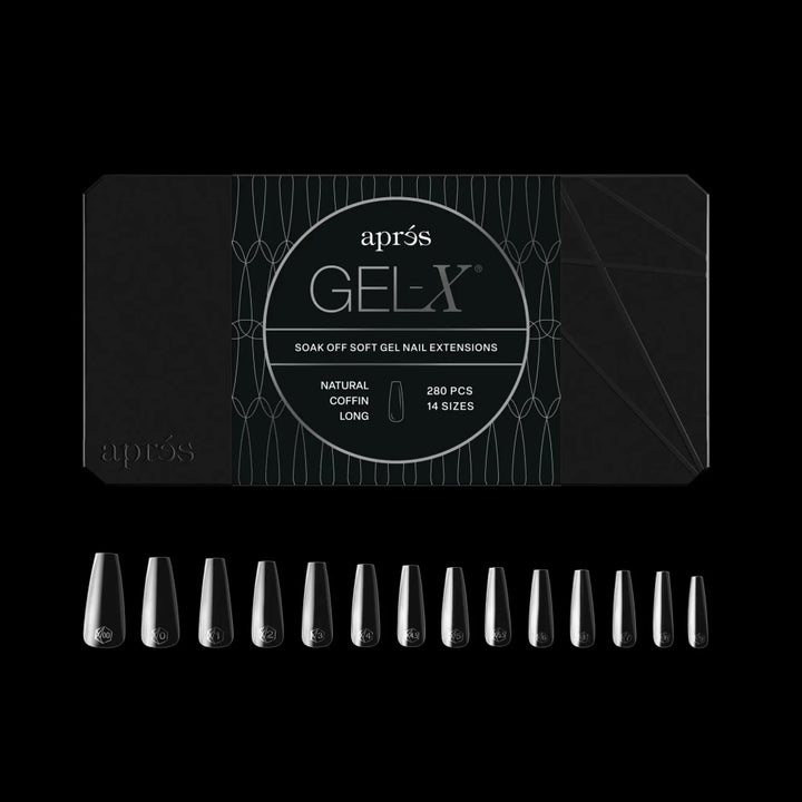 Aprés - Gel-X® Natural Coffin Long Box of Tips - Mini (14 sizes, 280pcs) - Level Up Beauty Supply