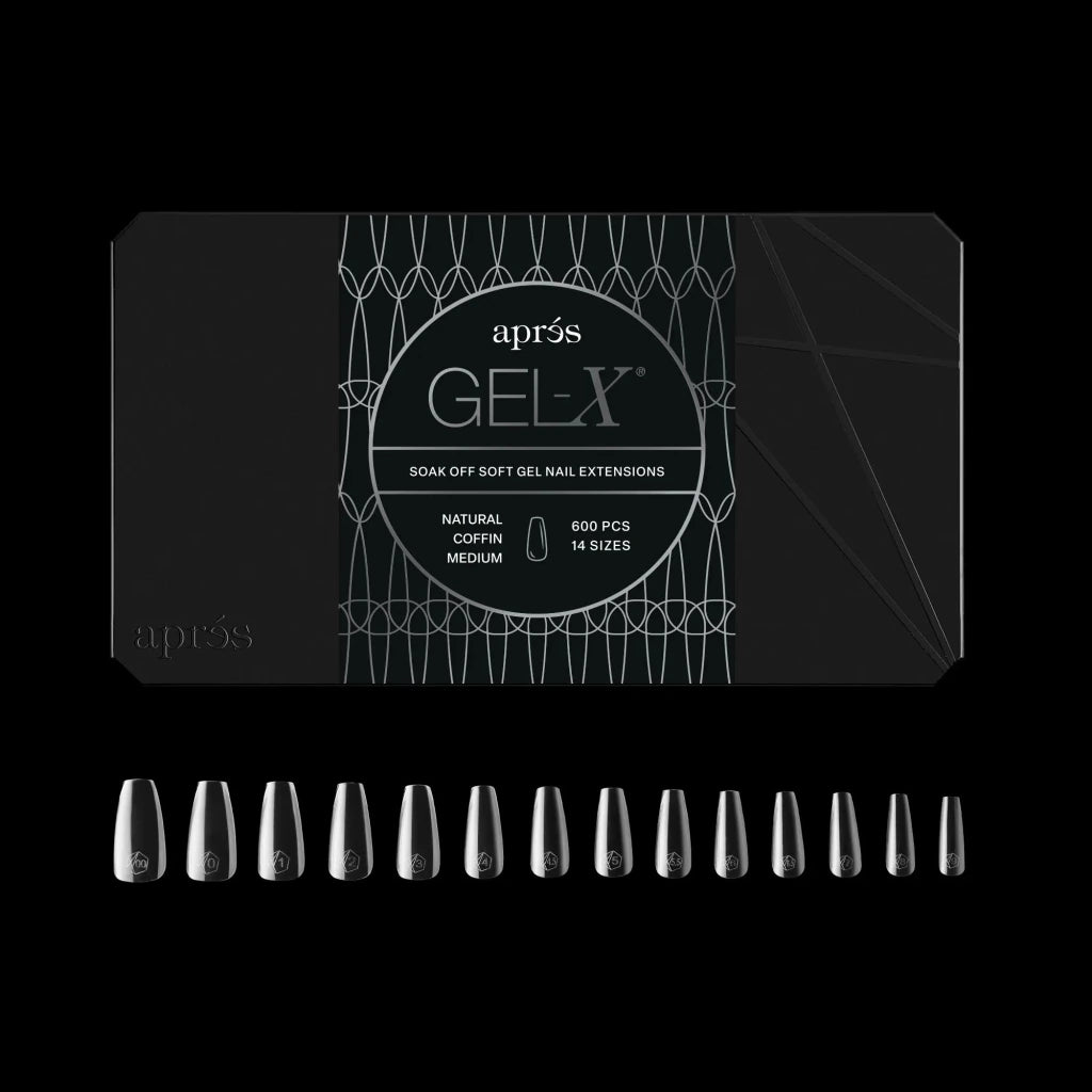 Aprés - Gel-X® Natural Coffin Medium Box of Tips 2.0 - Pro (14 sizes, 600pcs) - Level Up Beauty Supply