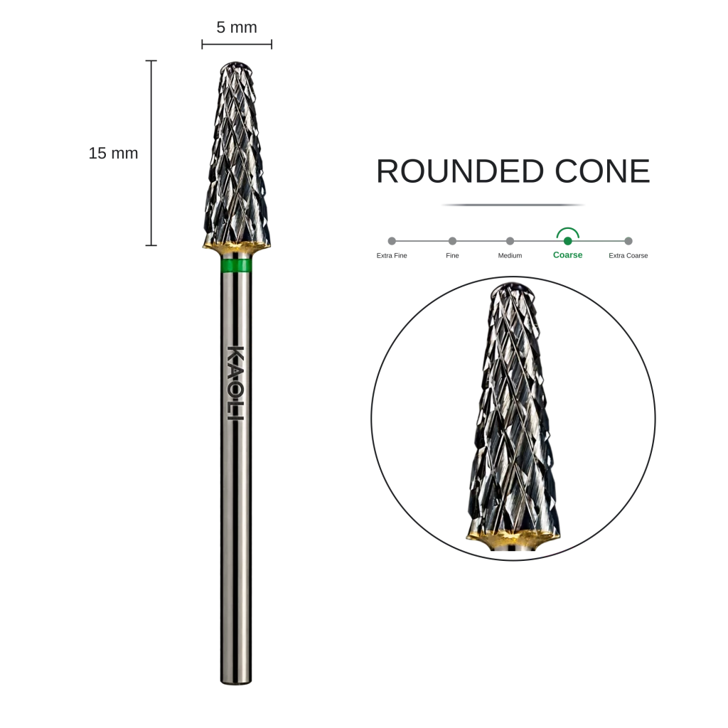 KAOLI - Tungsten Carbide Removal Bit Rounded Cone "Vega" (Coarse) - Level Up Beauty Supply