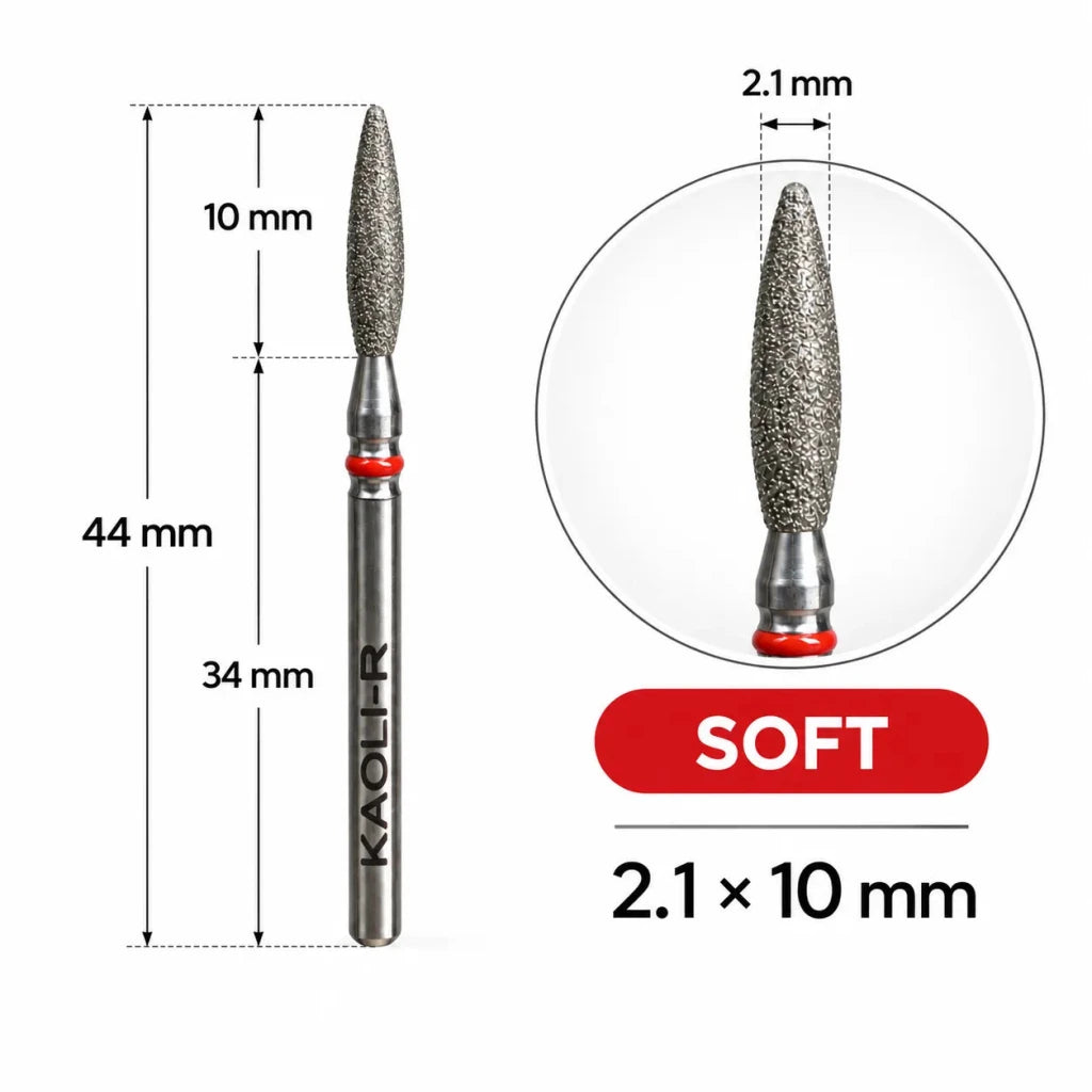 Kaoli - Manicure Diamond Bit Pulsar Rounded Flame 2.1 x 10, Red - Level Up Beauty Supply
