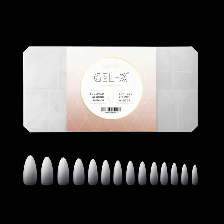 Aprés - Ombré Gel-X® Sculpted Almond Medium Tip Box of Tips - (14 sizes, 210pcs) - Level Up Beauty Supply