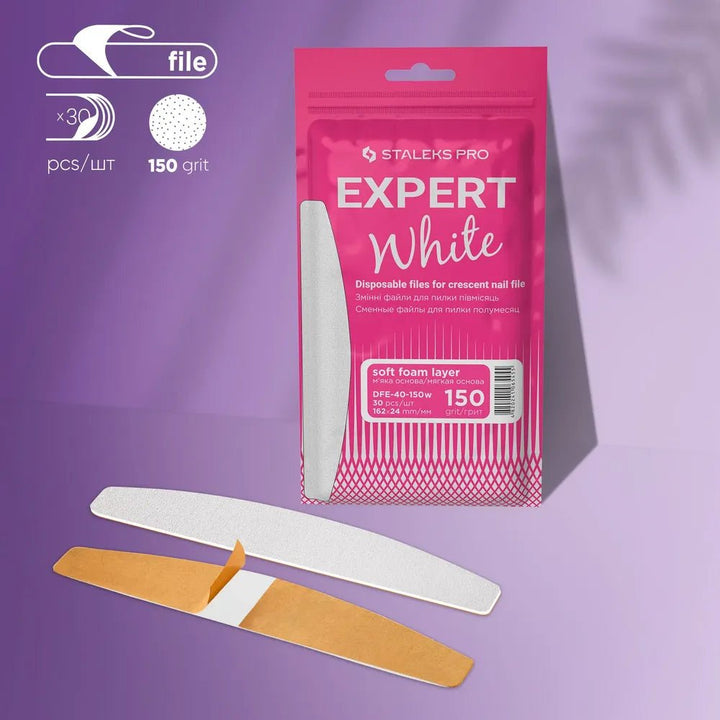 STALEKS PRO Disposable white foam - based files for crescent nail file EXPERT 40 (30 pcs) - Level Up Beauty Supply