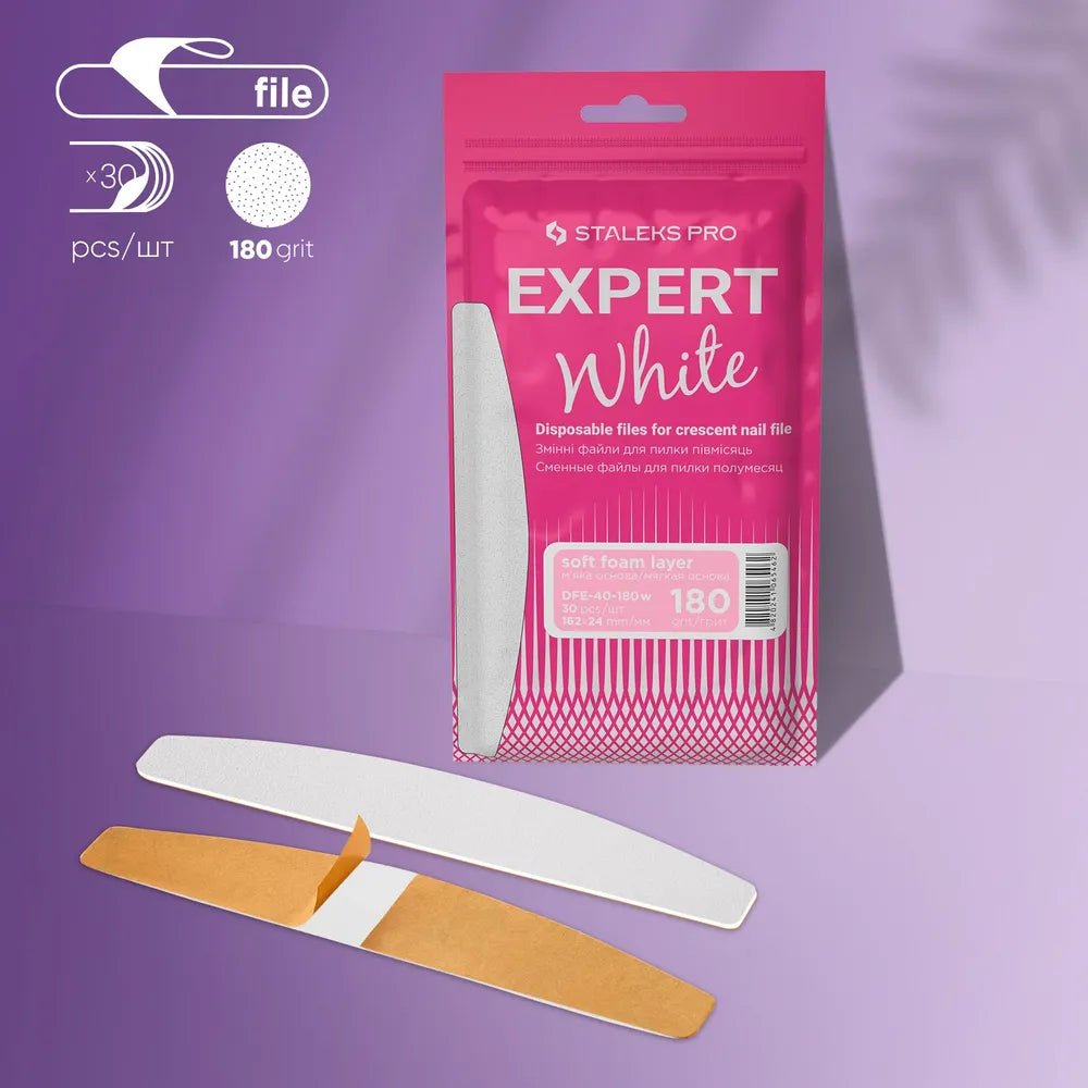 STALEKS PRO Disposable white foam - based files for crescent nail file EXPERT 40 (30 pcs) - Level Up Beauty Supply