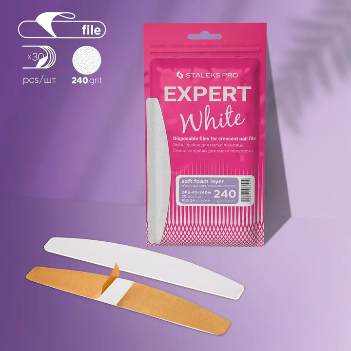 STALEKS PRO Disposable white foam - based files for crescent nail file EXPERT 40 (30 pcs) - Level Up Beauty Supply