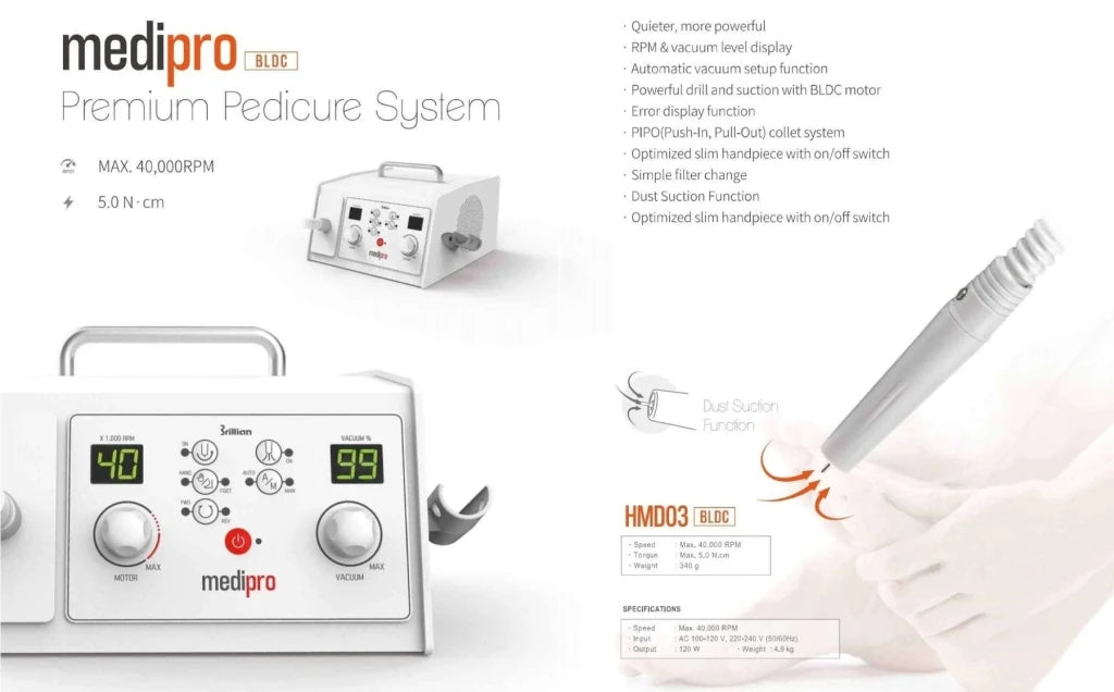 Saeshin MediPro Vacuum Premium Pedicure Drill with HMD03 Brushless handpiece (Available by request) - Level Up Beauty Supply