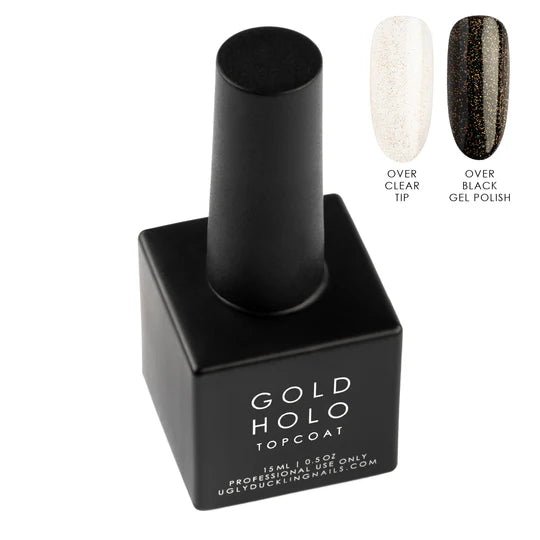 Ugly Duckling No Wipe HOLO Top Coat Gold, 15ml - Level Up Beauty Supply