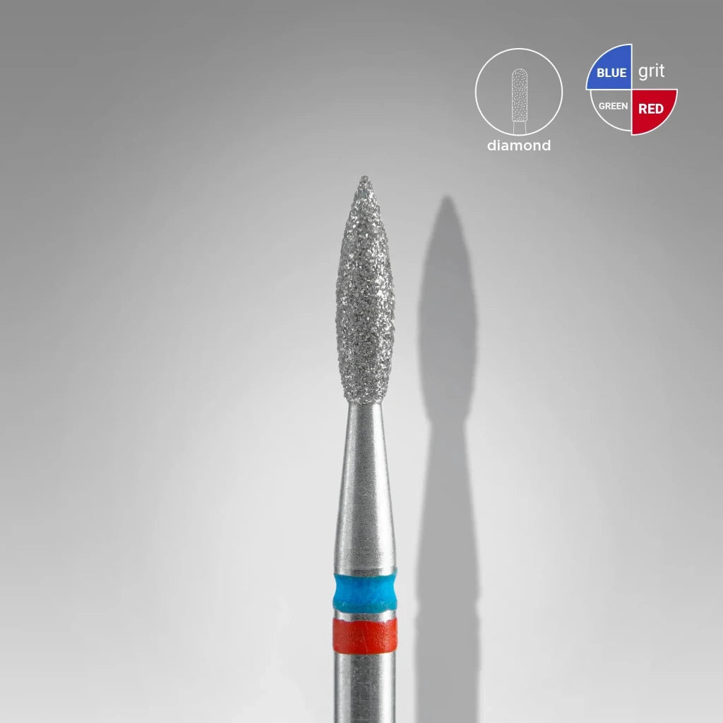 Staleks - Diamond nail drill bit DUO pointed flame 2.1 red-blue (FA11RB021/8) - Level Up Beauty Supply
